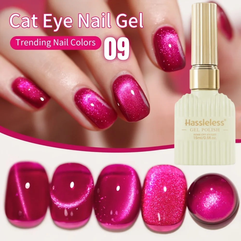 Hassleless Red Shimmer Magnetic Cat Eye Gel Nail Polish 15ml UV LED Gel For Trendy Nail Creation