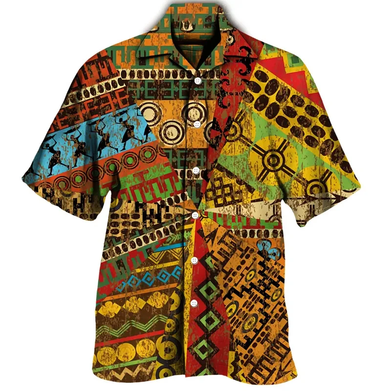 

Fashion Bohemia African Graphic Shirts For Men Clothing Mens Short Sleeve Casual Y2k Lapel Blouse Summer New Beach Men Tops