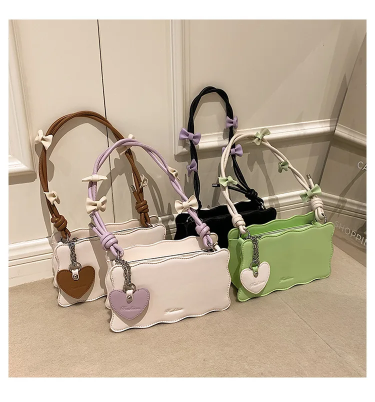 Bowknot Fashion Shoulder Bags PU Leather Zipper Underarm Square Packs 4 Color All-Matched Casual Clutches for Women