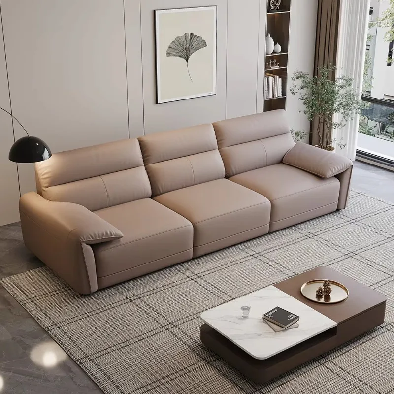 

Three-seat leather recliner sofa set, new folding in living room