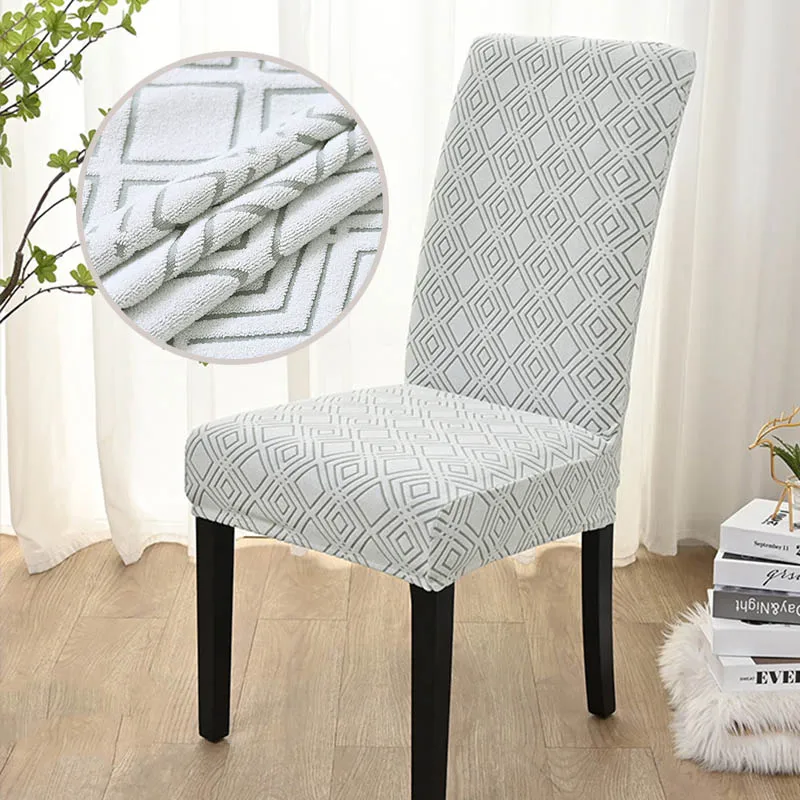 Relief Pattern Jacquard Dining Chair Covers Spandex Raised Jacquard Cover For Chair For Kitchen Elastic Large Size Chair Cover