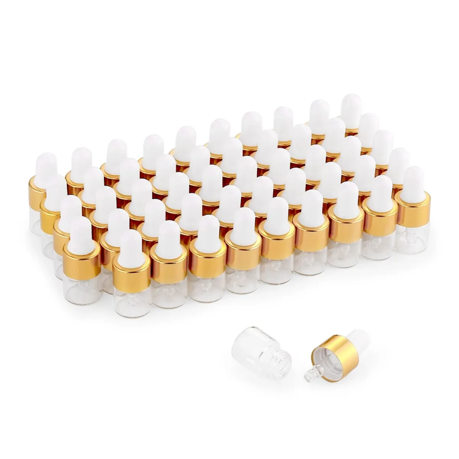 

50Pcs Set 1ML Gold Mini Brown Screw Glass Bottle Essential Oils, Chemistry Lab Chemicals And Perfumes