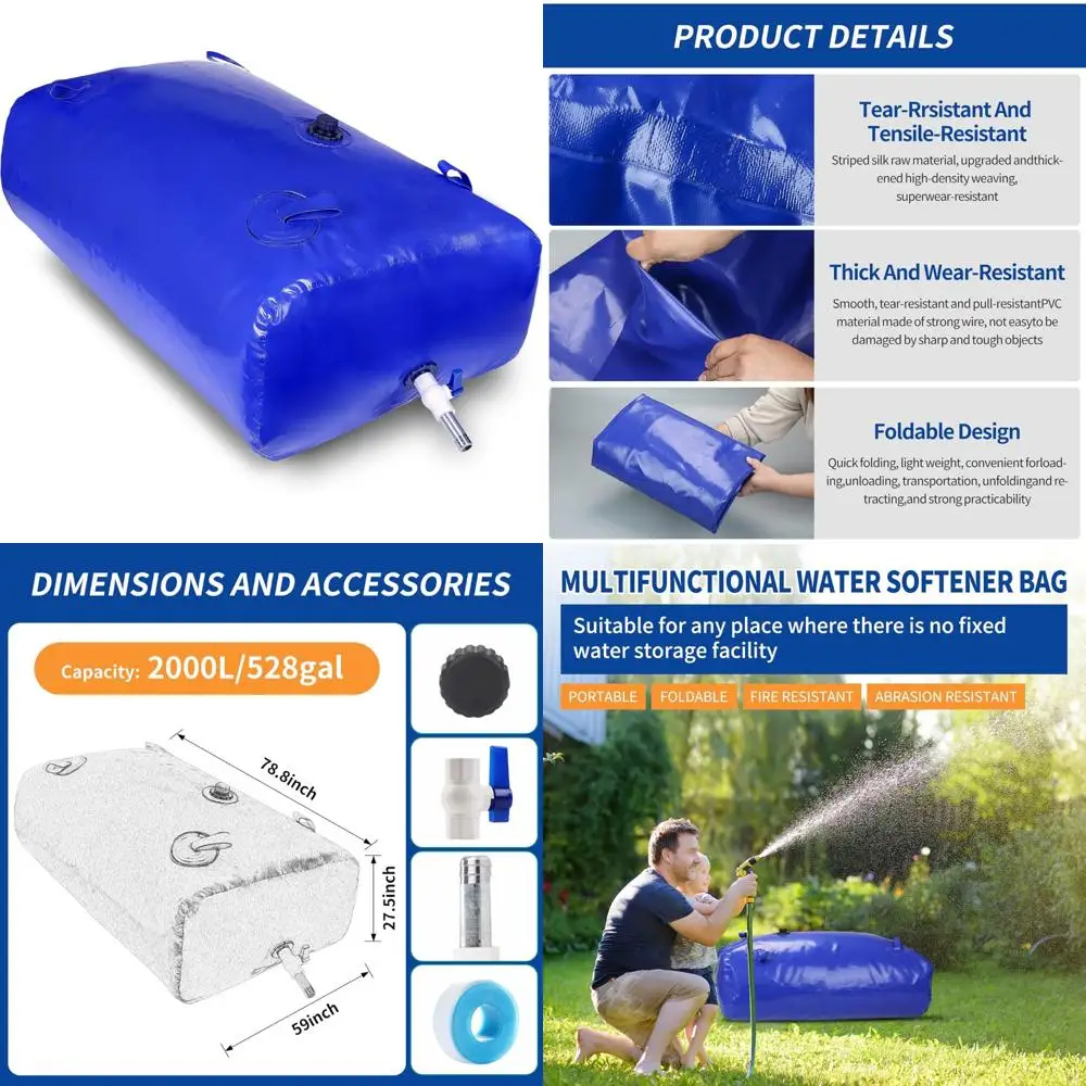 خزان مياه قابل للطي بسعة كبيرة - 2000 لتر/528 جالون، مثانة تخزين محمولة لمقاومة القسائد