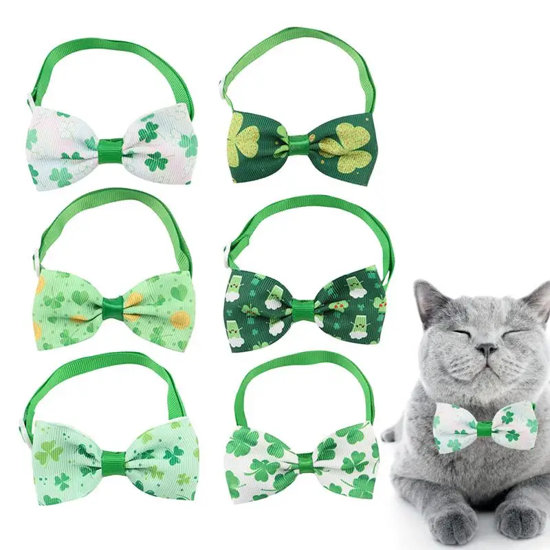 6pcs St Patrick's Day Dog Collar Bows Mix Colours Small Dog Accessories Dog Hair Rubber Bands Pet Collar Wear Pet Supplies