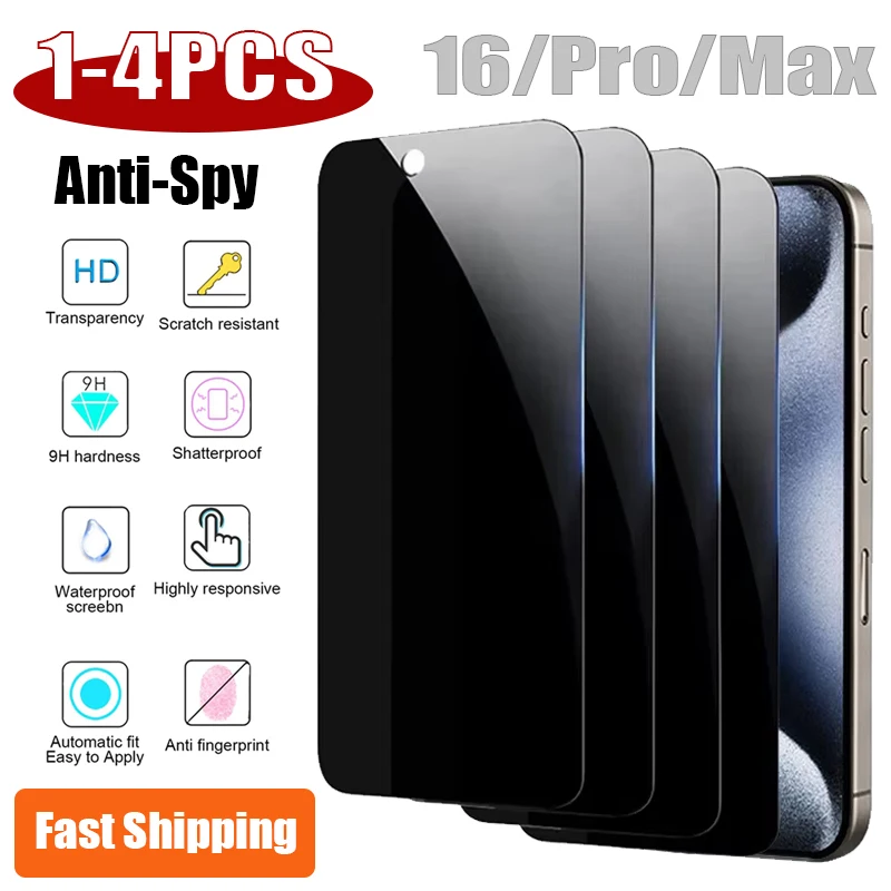 1-4Pcs Anti Spy Tempered Glass for iPhone 16 15 14 13 12 11 Pro Max Plus Privacy Screen Protector XR XS MAX Tempered Glass