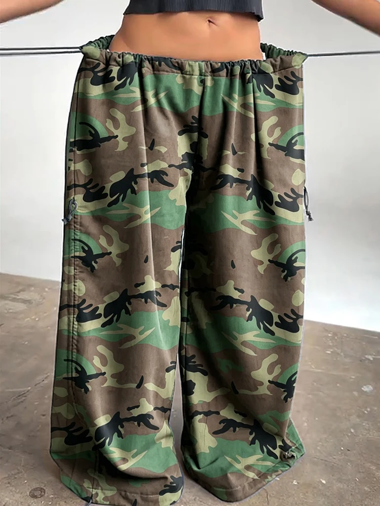 Damen Y2K Baggy Weite Hose mit Elastischem Bund und Verstellbarem Kordelzug, Lässige Lose Bodenlange Hose, Streetwear, Übergröße – Detail 19