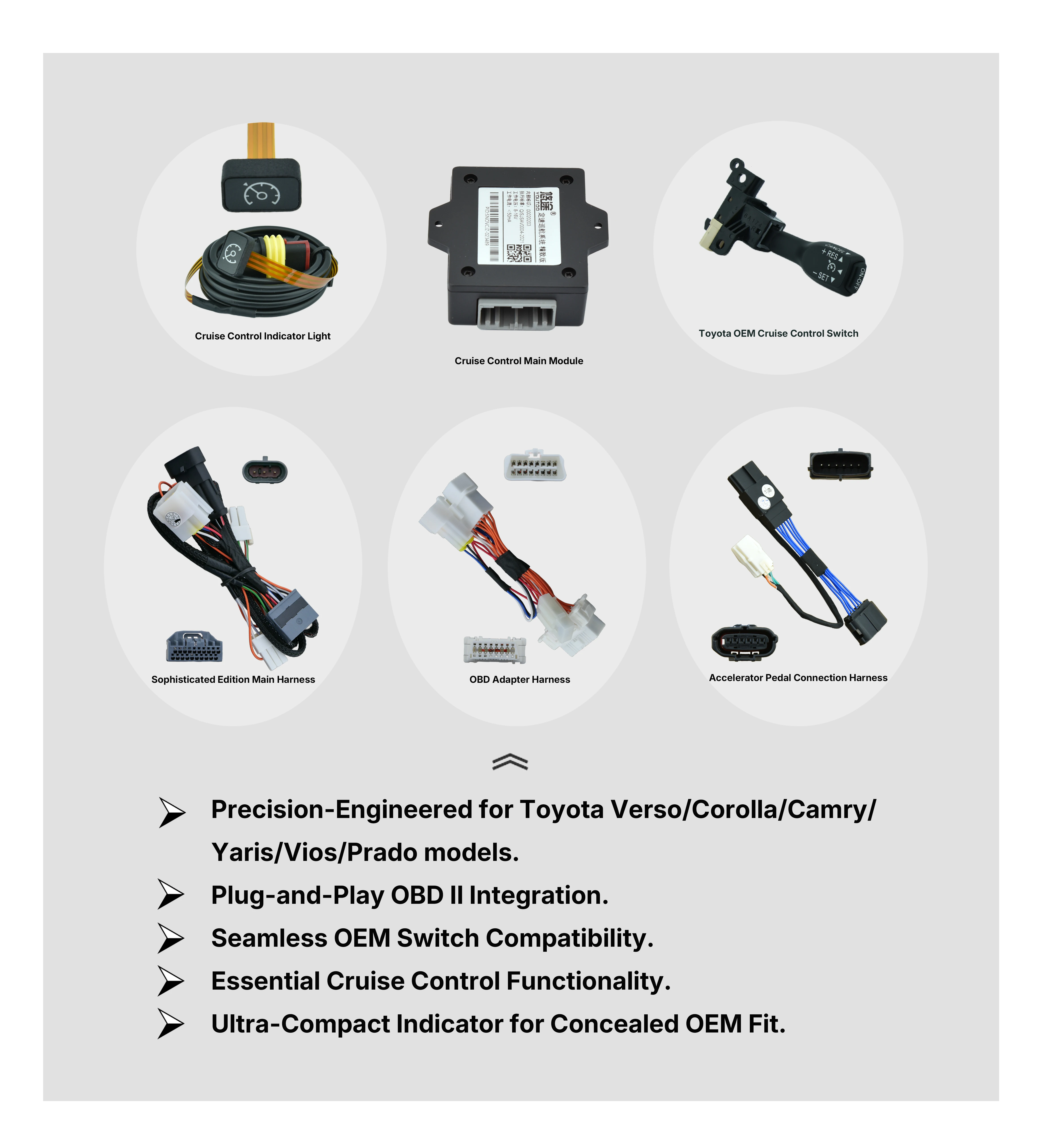 Cruise Control Retrofit Kit For 12-19Toyota Corolla Yaris Verso, OEM Cruise Control Stalk & Indicator Light