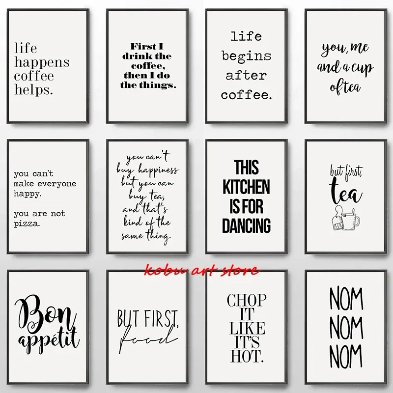 Funny Kitchen Quotes Poster Foodie Food Lover Print Canvas Painting Black and White Minimalist Wall Art Pictures Home Decor
