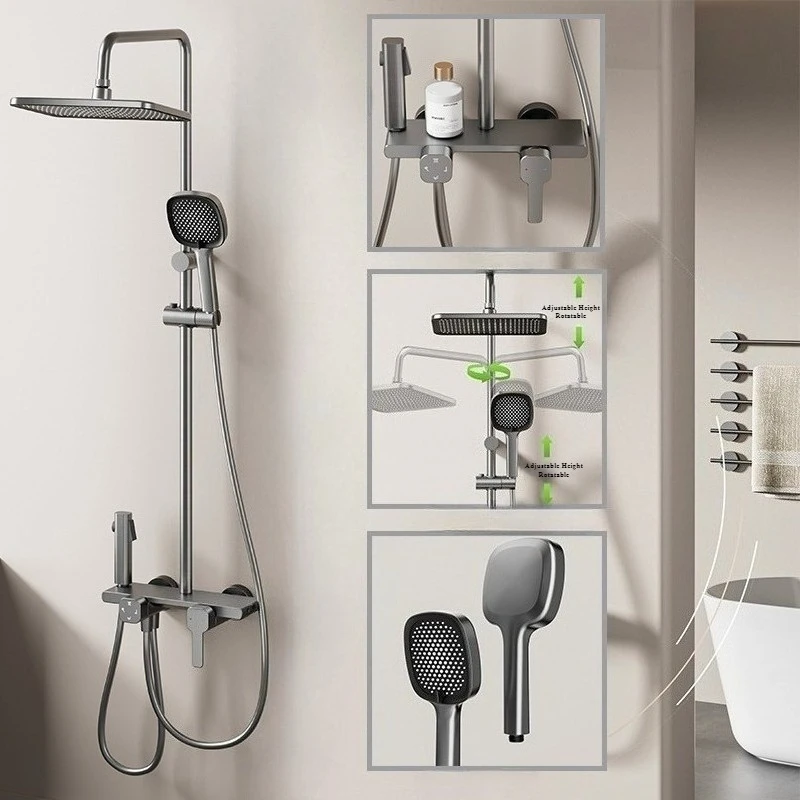 4-way Rainlfall Showers System Set Wall Mounted Bathroom Shower Faucet Set Grey Aluminum Shower Mixer Crane with Hand Shower Set