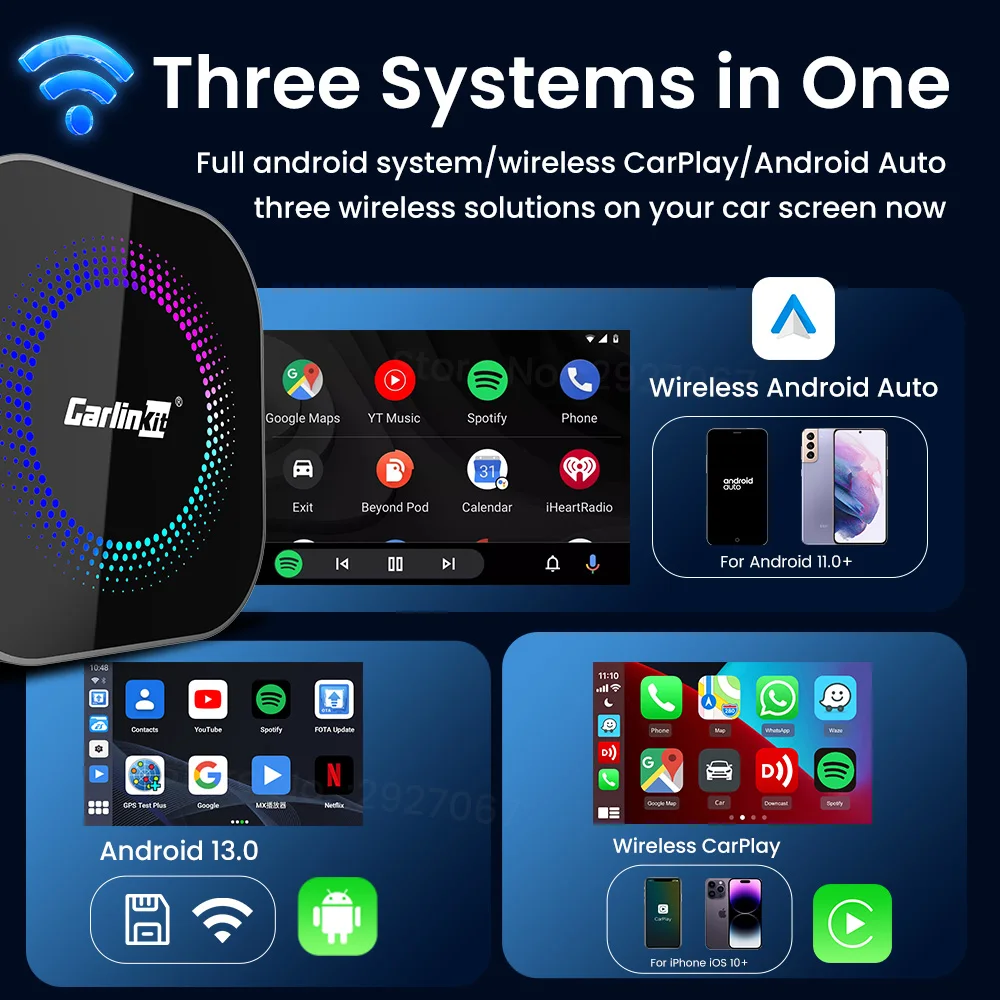CarlinKit CarPlay Ai Box S2F Android 13 Car TV Box SM6225 128G 64GB Wireless Android Auto Car Play محول 4G LTE لـ YT Netflix