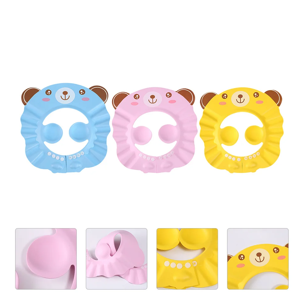 

3 шт., детская шапочка для душа, водонепроницаемая шапочка для детского шампуня, регулируемая защита ушей для купания, мягкий аксессуар для мытья волос для малышей