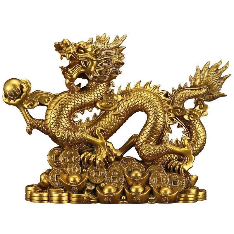xx-Fenghshui Golden Dragon Sculpture Wealth Crafts Home Livingroom Entrance Statue Decoration Hotel Office Mascot Ornaments