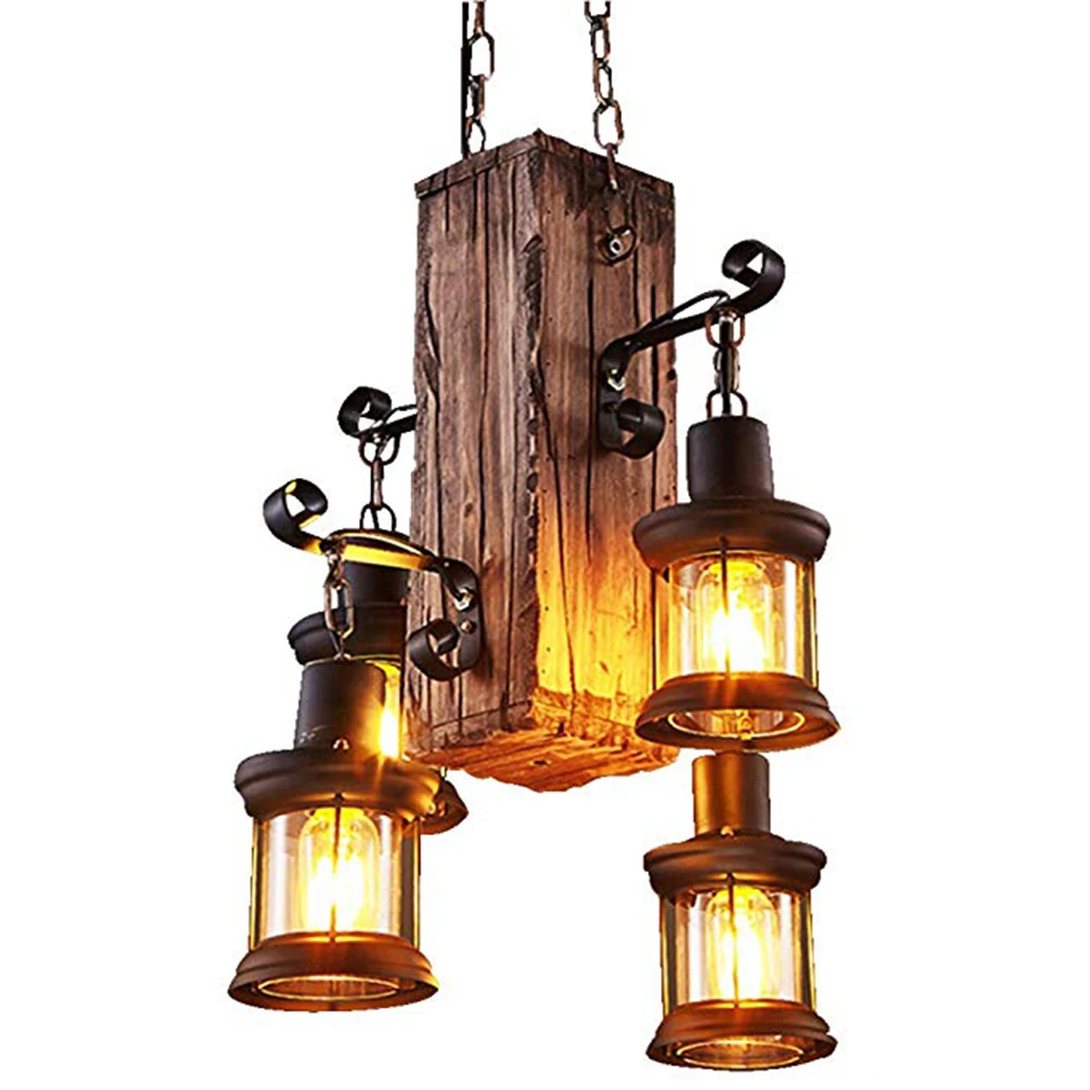 

Loft Creative Wooden Chandelier Retro Restaurant Bar Industrial Hanging Light Indoor Lights