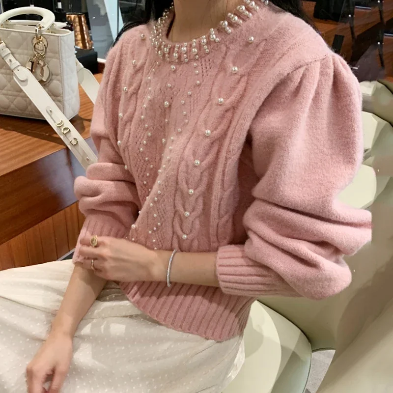 

Y2k Pearls Sweater Women 2024 Autumn Winter Simple Pullover Cardigan Hemp Pattern Knit Jumper Casual Warm Top Jacquard Jumpers