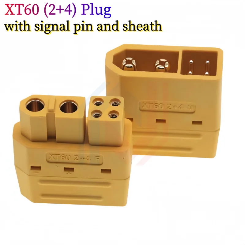 XT60(2+4) with Signal Pin Model Aircraft High Current Lithium Battery Plug Male Female 6pin Welding Wire Connector with sheath
