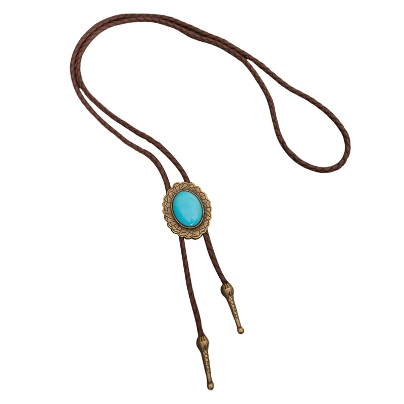 Western Bolo Tie for Men with Turquoises Pendant Leather Cord Necktie Necklace Dropship