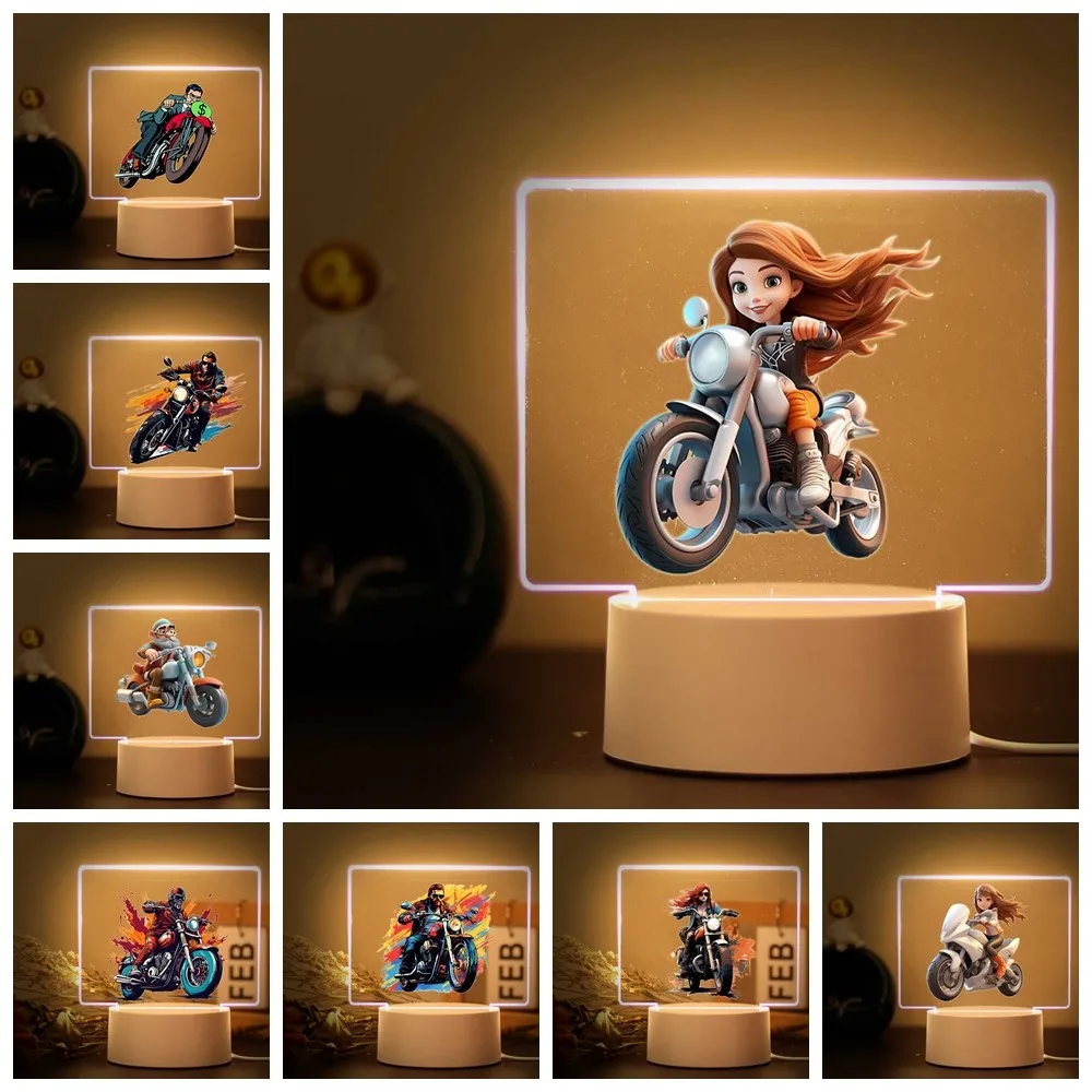 1 pc quente nova bonito motocicleta usb atmosfera candeeiro de mesa para o quarto luzes da noite avatar mange decoração do quarto presente do miúdo