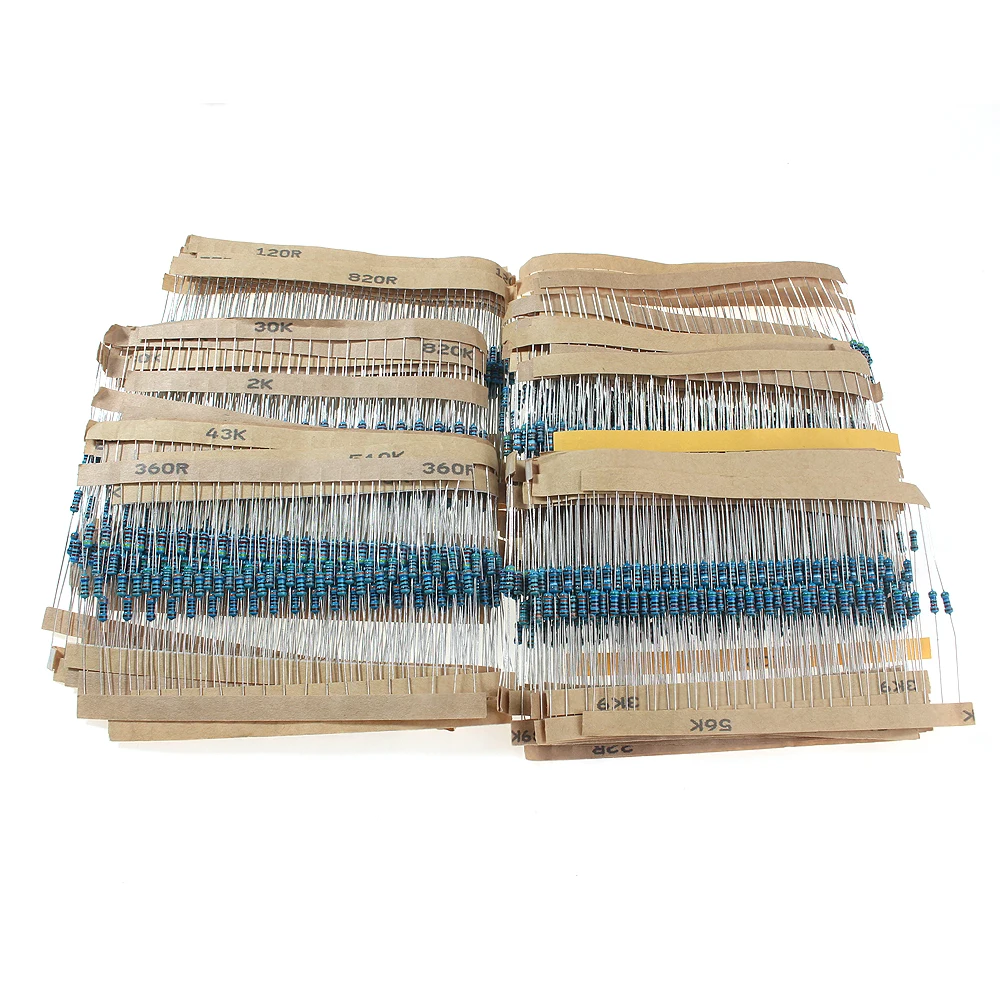 

2000PCS 100 Values 1/4W Metal Film Resistors Pack, 0.25W 1% Set of resistors Assorted Kit 1 Ohm ~ 1M 10R 12R 15R 18R 20R 22R 27R