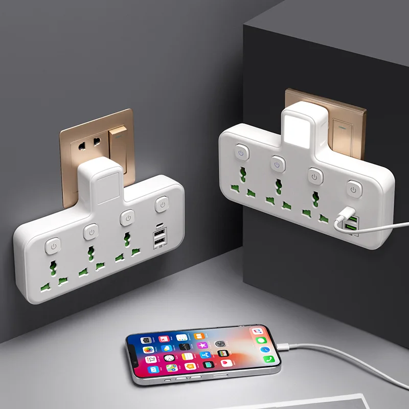 EU US UK Plug Universal Outlet Power Strip Network Filter Wall Charger AC Separate Control With USB Type-C LED Worldwide Socket