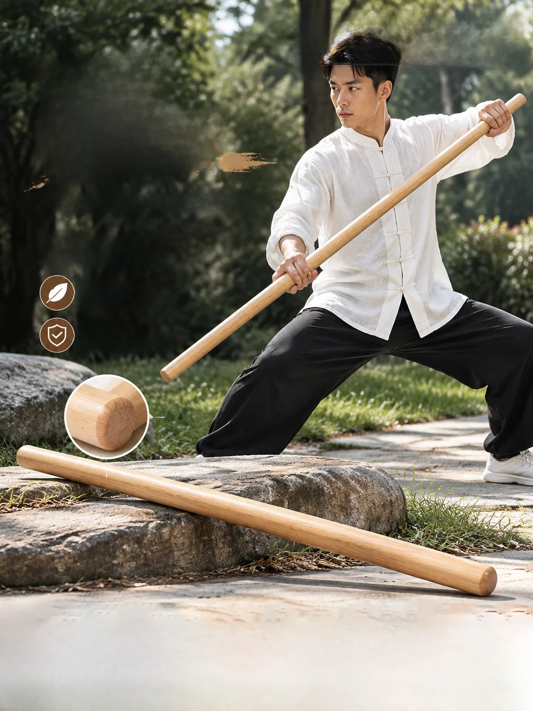 Xylzen Elm Wood Oolong Tea Dragon Stick Fitness Real Wood Shoulder Opening Bar Back Exercise Long Stick Body Stretching Back ...