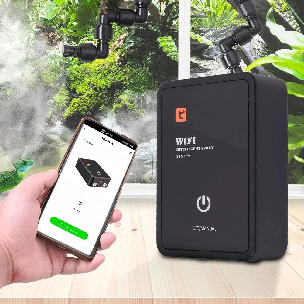 Sistema di nebulizzazione automatico intelligente per rettili, umidificatore per rettili con telecomando WiFi, con timer, sistema di foresta pluviale per terrario