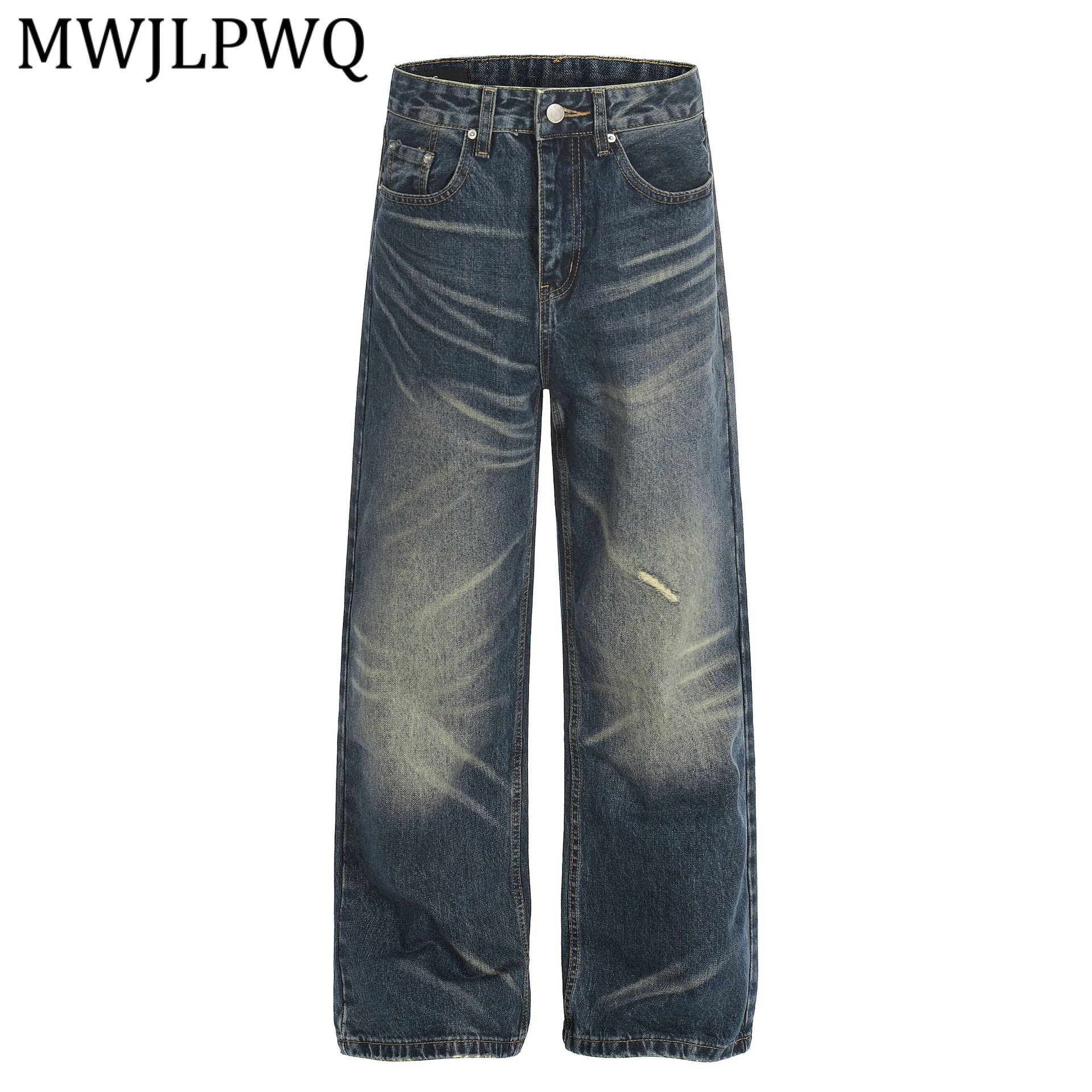 

MWJLPWQ Модные весенние джинсы в американском уличном стиле, ретро, мужские, с эффектом потертости, прямые, удлиненные, повседневные брюки 13428