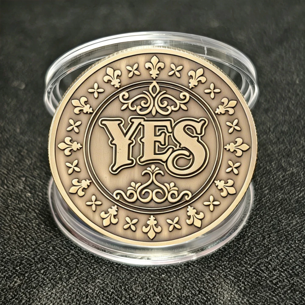 Bronze YES NO Decision Medal Magic Fidget Badge Engraved Metal Craft Pocket Divination Mini Party Game Holiday Souvenir Gift