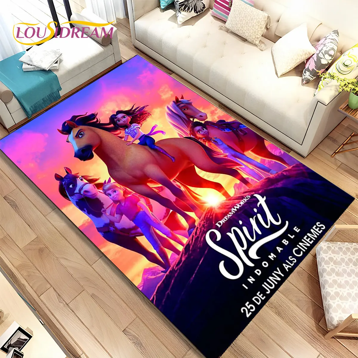 Spirit Riding Free Horses Cartoon Area Rug,Carpet Rug for Home Living Room Bedroom Sofa Doormat Decor,Kids Non-slip Floor Mat 3D