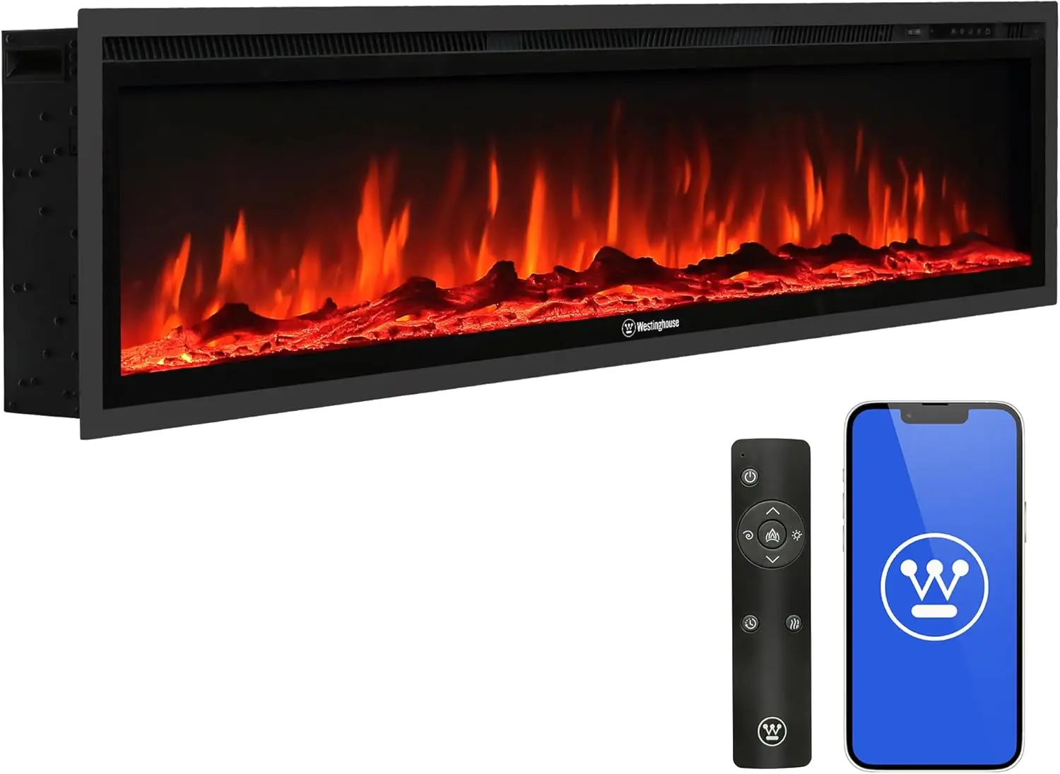 60 Inch Electric Fireplace Heater, Compatible with Alexa & Google Home, Wall Mount or in-Wall Recessed Fireplace Insert