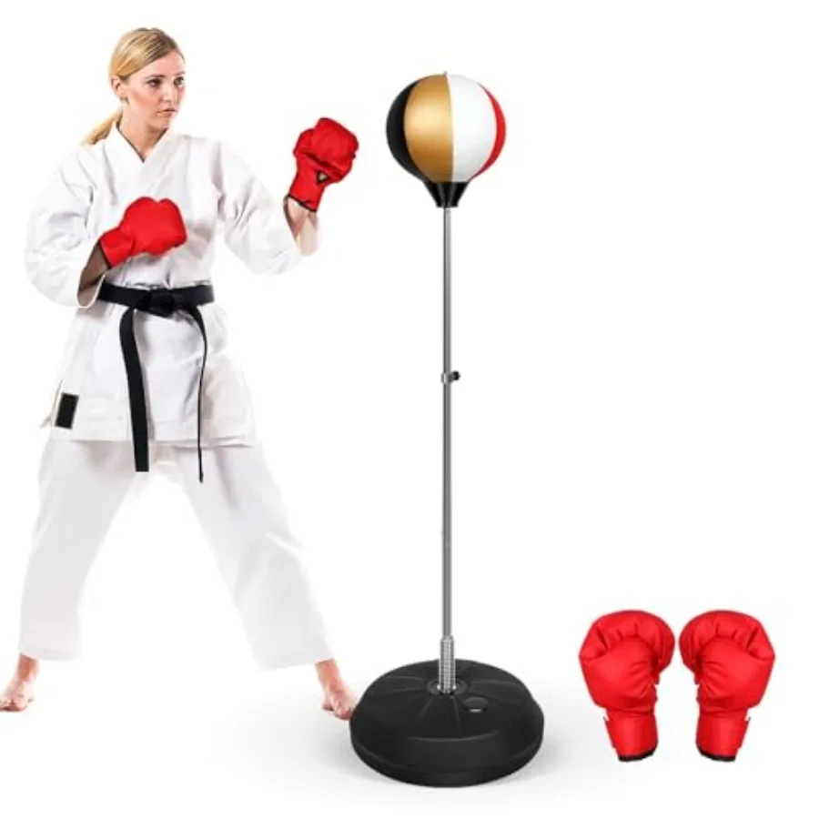 

Speed Ball Stand Punching Bag with Gloves Fitness Reflex Bag for Adults MMA Training Red Gold