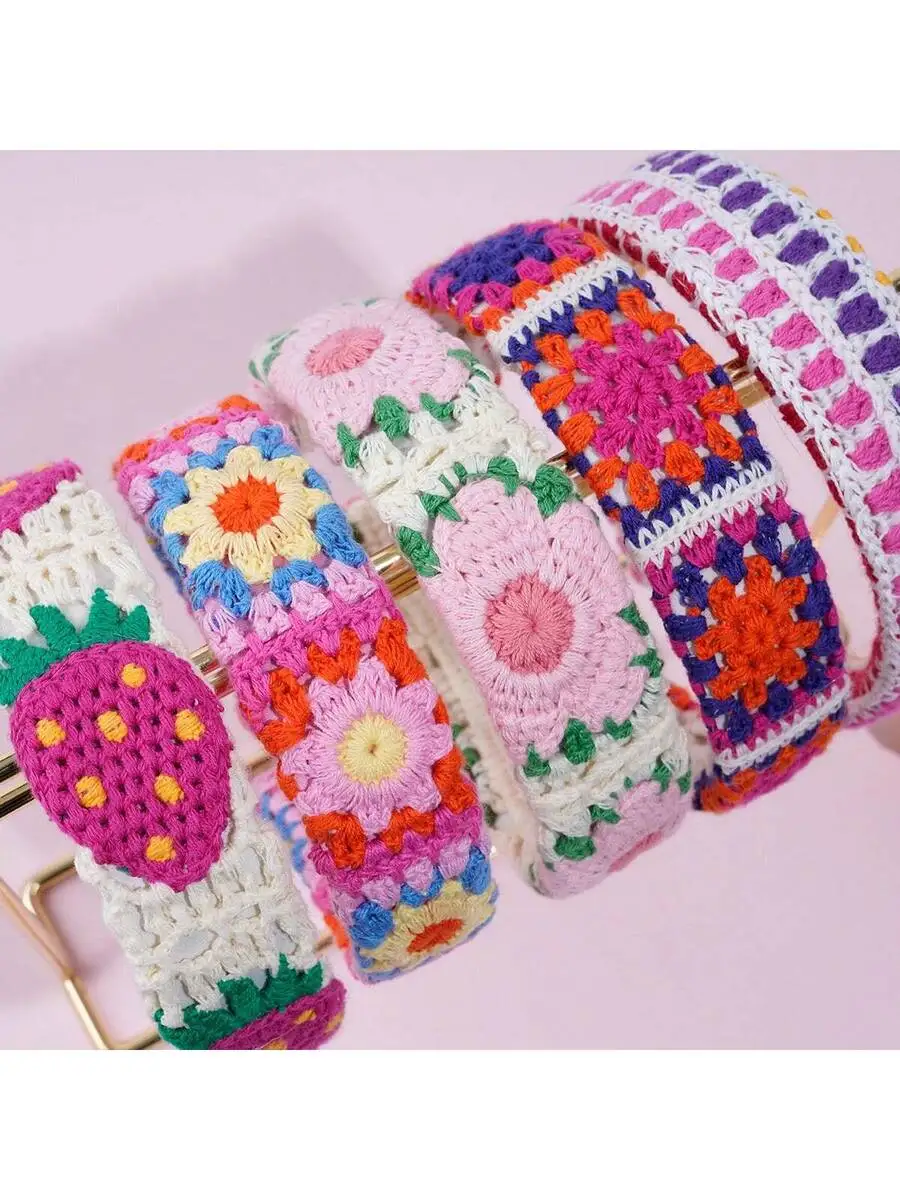 

Handmade Crochet Headband For Women Bohemian Floral Pattern Wide Band Hair Accessory