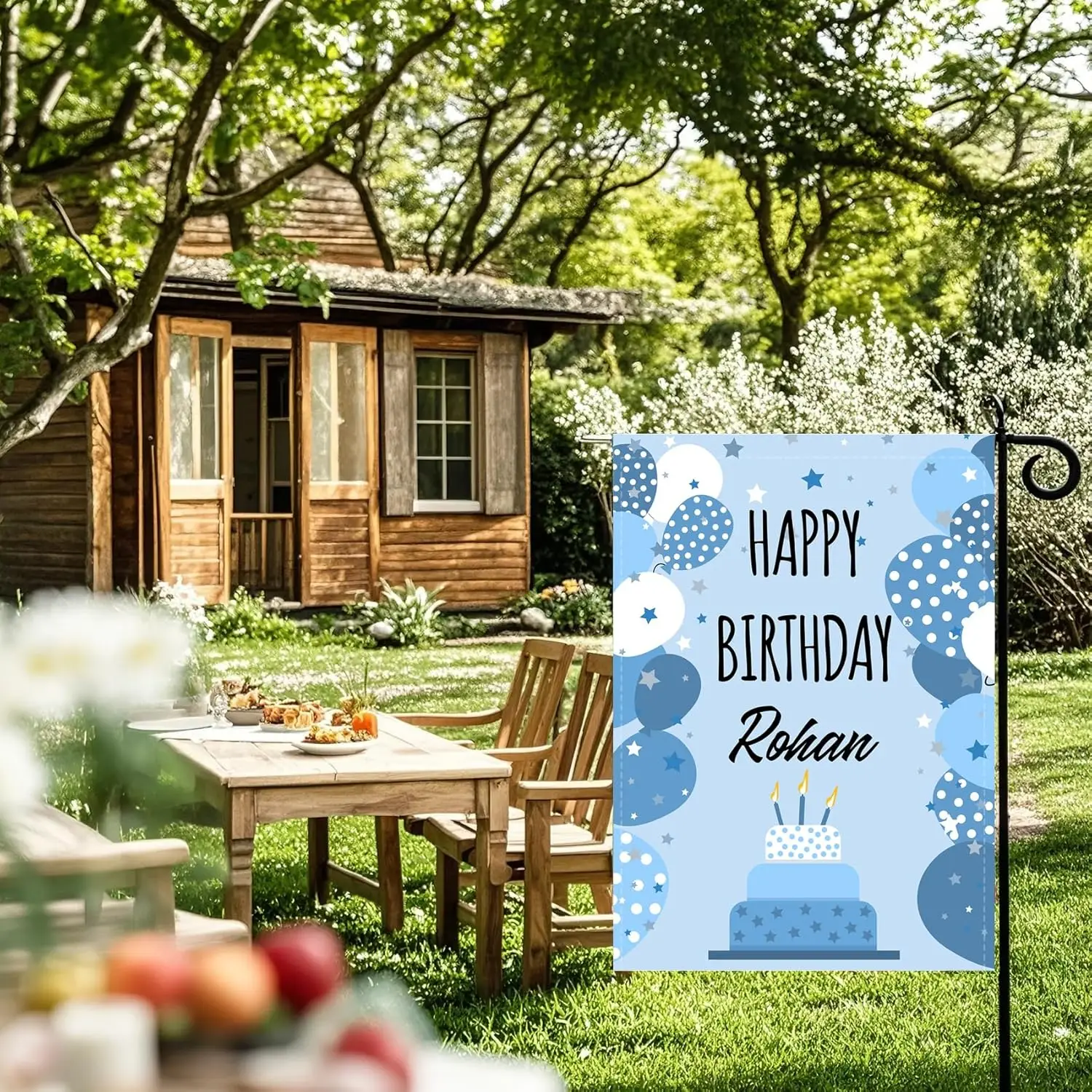 Custom Birthday Garden Flag Double Sided - Cake Balloon Personalized Funny Yard Decor with Your Name, Summer Welcome Banner  WZZ