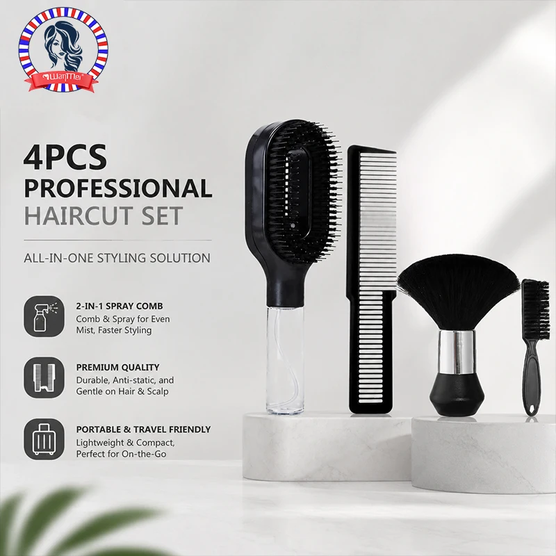 

4pcs Professional Haircut Set 2-in-1 Spray Comb,Beard Comb, Hair Comb,barbershop Hair Styling Spray,Portable Summer Travel Comb