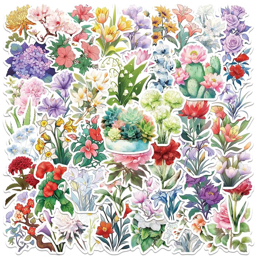 50pcs Cute Cartoon Colorful Flowers Graffiti Stickers For Laptop Water Bottle Luggage Notebook Waterproof Vinyl Phone Decals