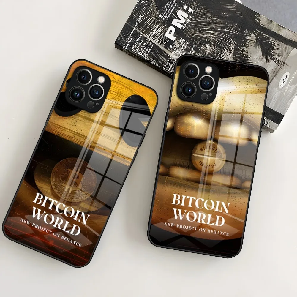암호 화폐 비트코인 휴대폰 케이스, 아이폰 15 프로 14 13 12 11 미니 X XS XR 맥스 6 8 플러스 SE 2020 유리 디자인 커버