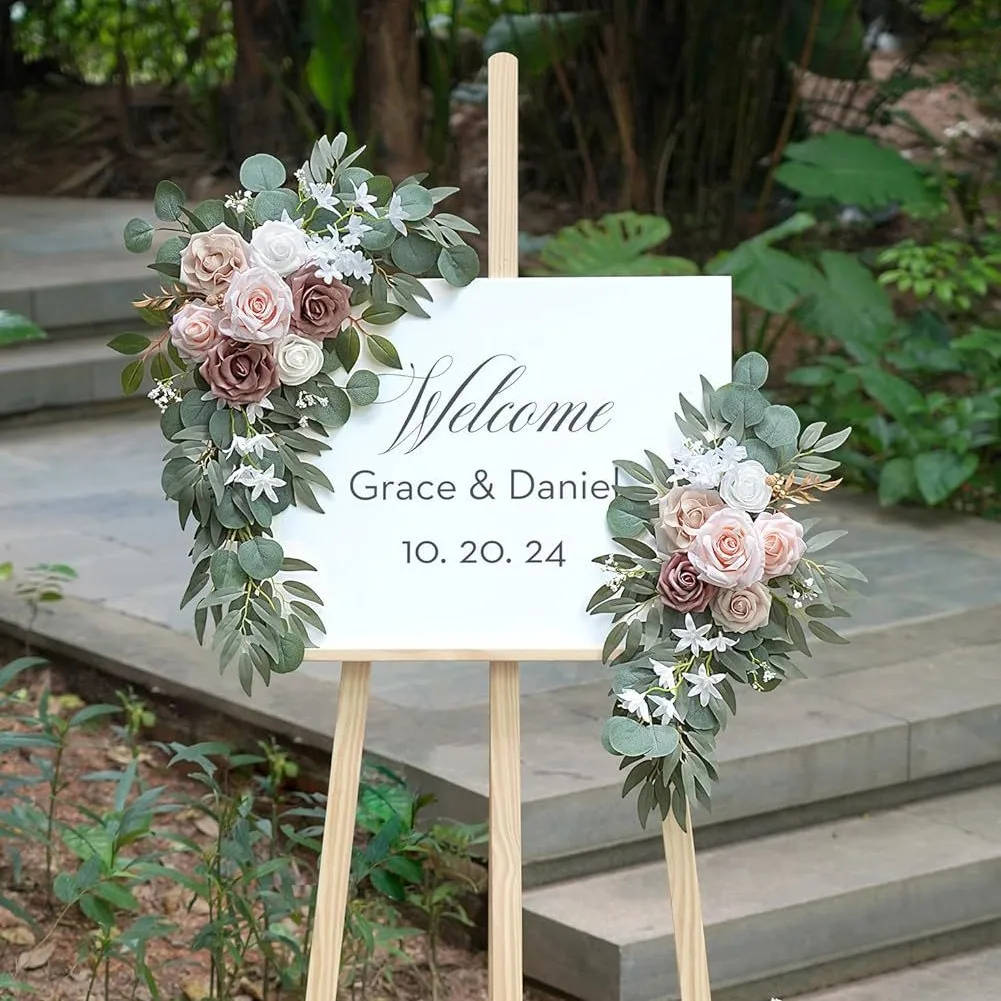 Wedding Welcome Sign Artificial Flower Wedding Reception Entrance Decoration Arch Flower Reception Background Welcome Sign