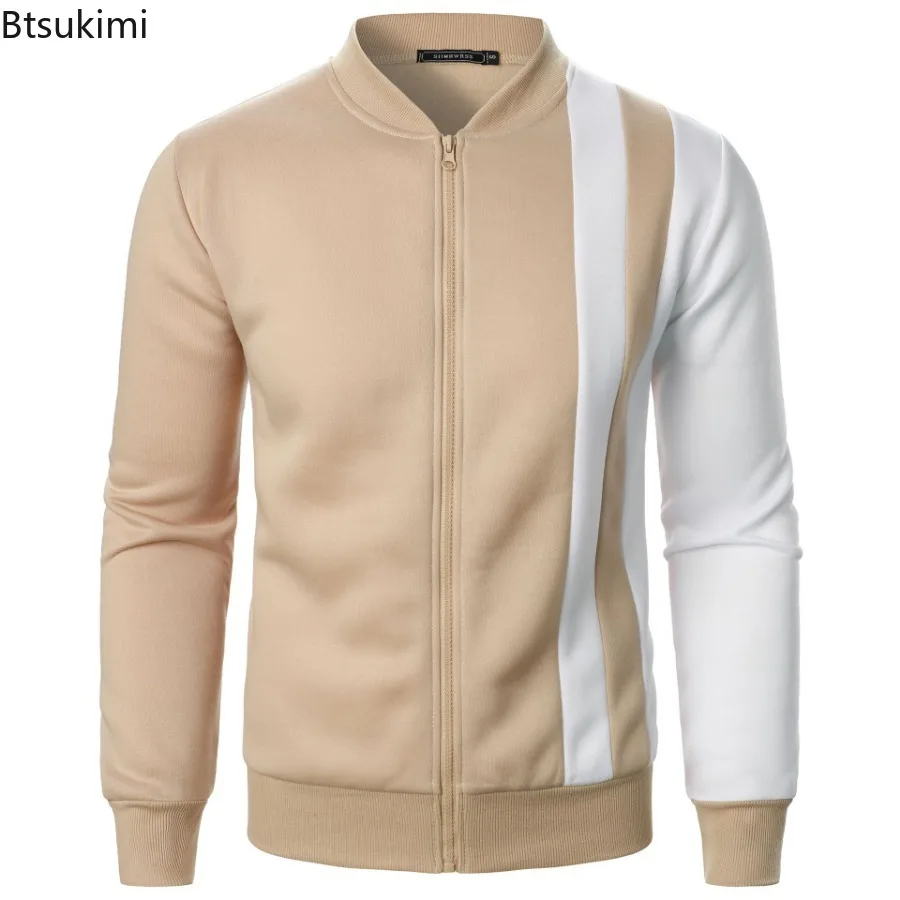 

New 2024 Men's Zipper Hoodies Coats Fashion Color Block Stand Collar Casual Cardigan Jacket Male Sweatshirts Spring Autumn Coats