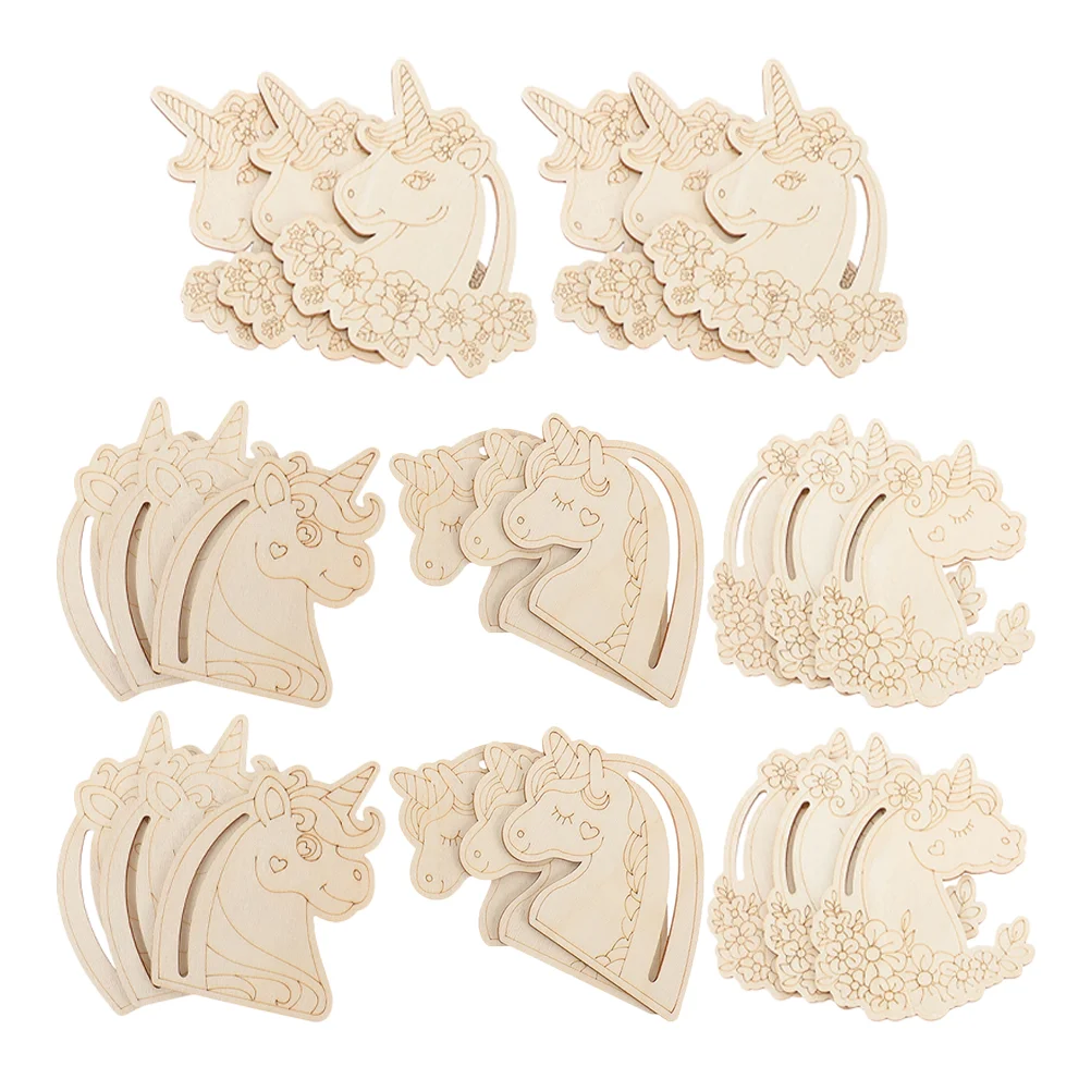 

24 Pcs Doodle Hand Drawn Wood Chips Wooden Unicorn Cutouts Crafts Tags Blank Slices Color Unfinished