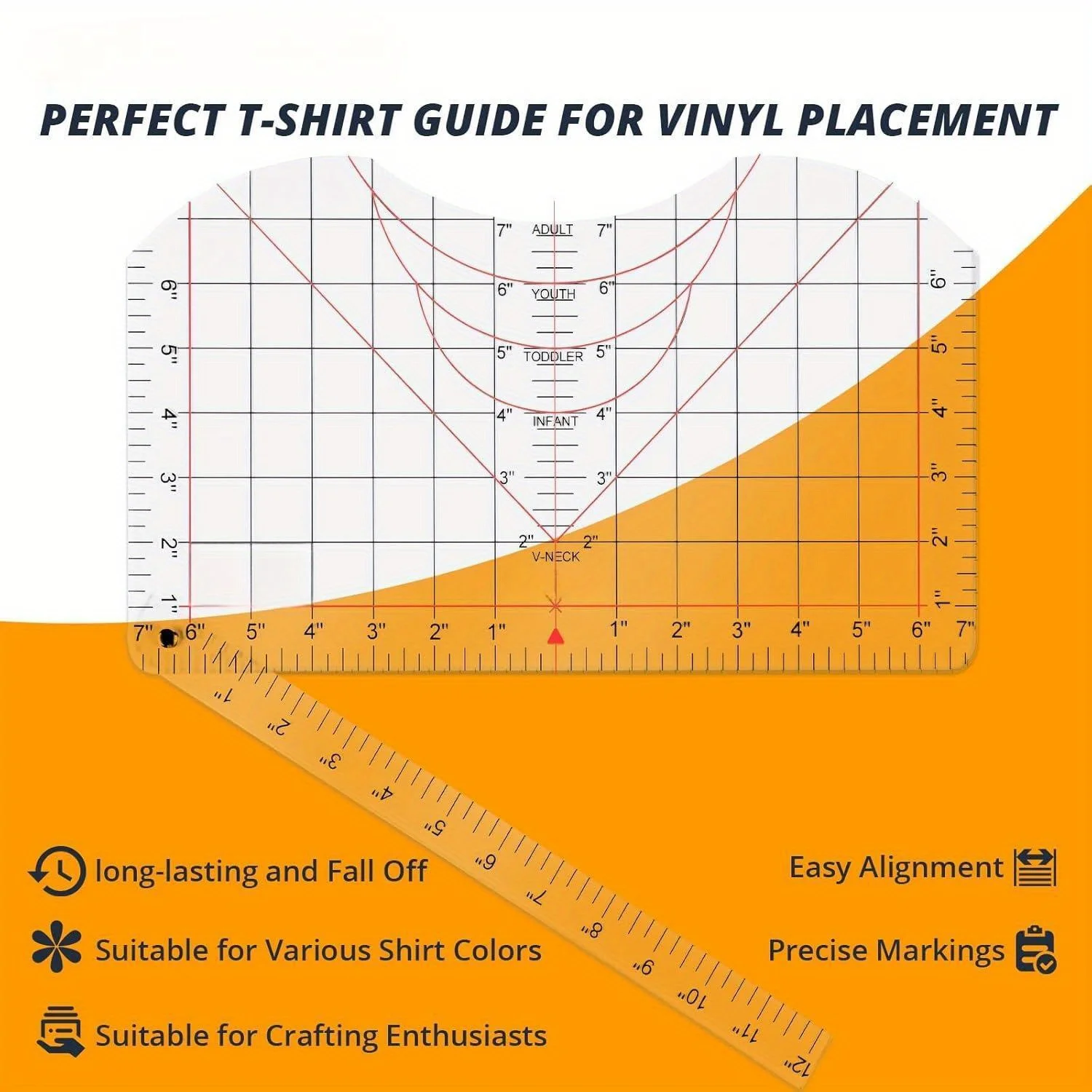 Tshirt Ruler Guide for Vinyl Alignment - Tshirt Measurement Tool for Heat Press in HTV Vinyl, ALL-in-ONE T Shirt Ruler to Center