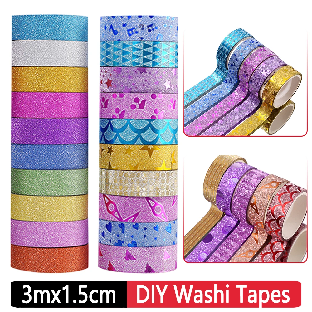 

20/10Roll Glitter Permanent Luminous Tapes DIY For Party Decoration Cover Sticker Stationery Tapes Car Decal Car Accessories