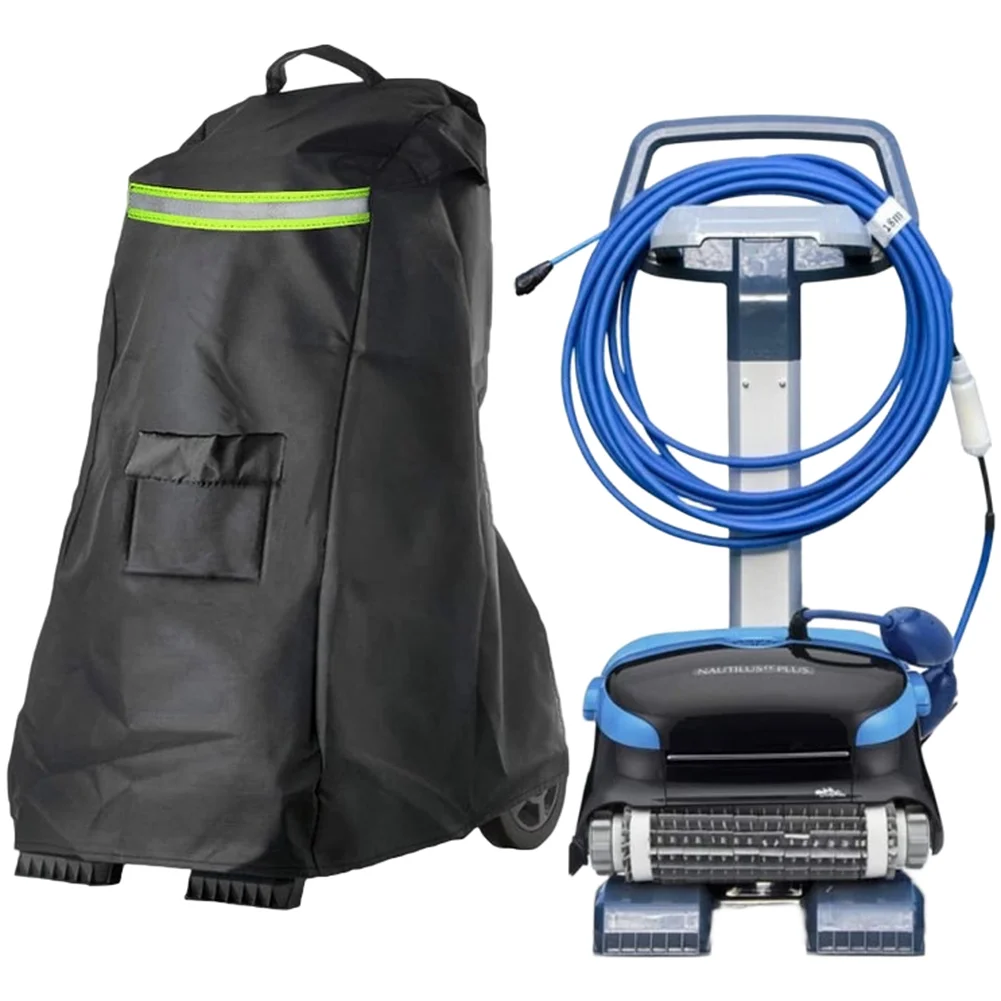Black 420D Pool Cleaner Cover Silver Coated Oxford with Side Mesh Vents Built in Pocket and Drawstring Storage Bag