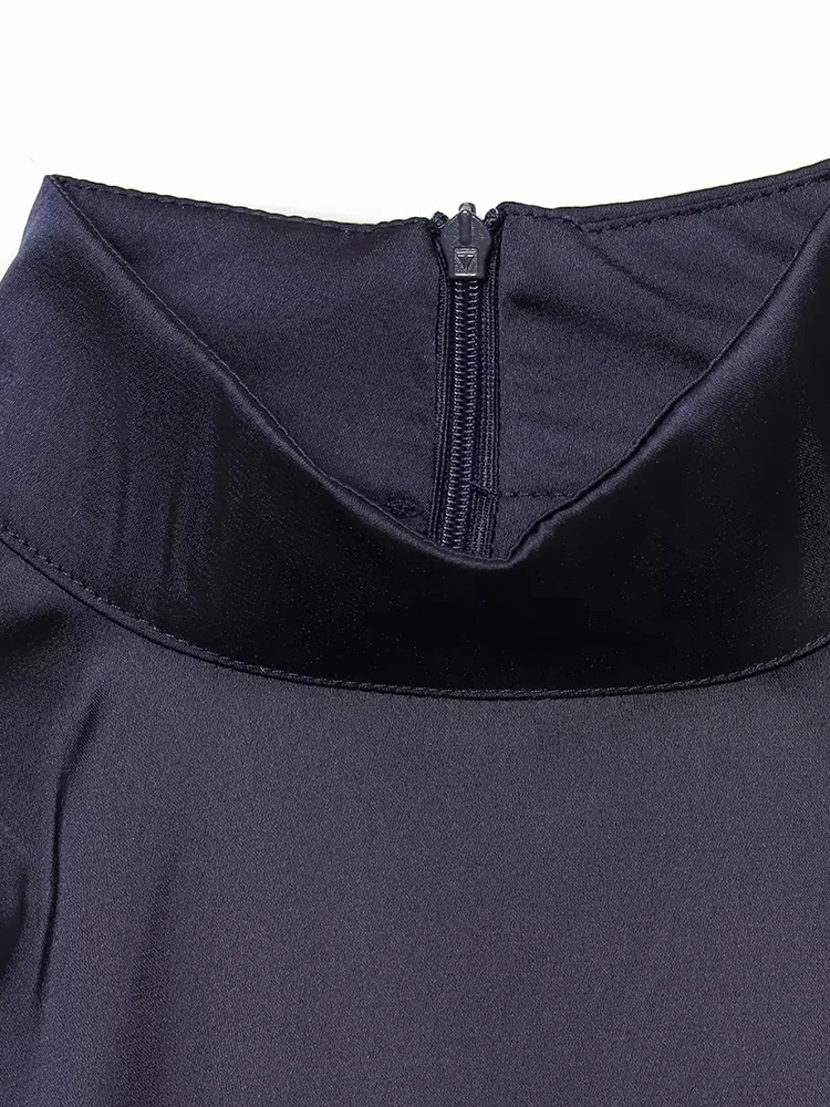 Abito da donna senza maniche in raso collo alto con volant laterale e orlo in pizzo Abito elegante per lavoro e date Abiti da donna