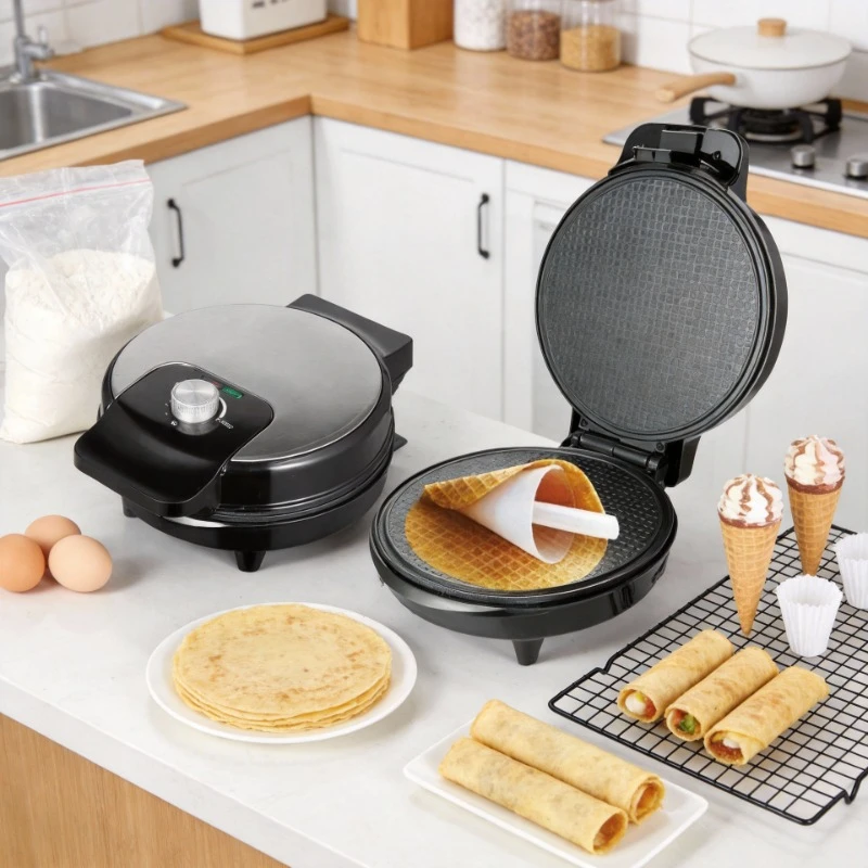 2 Sets de Máquinas Eléctricas de 110V para Hacer Rollos de Pollo y Helado, Sartén Antiadherente para Panqueques y Rollitos Primavera