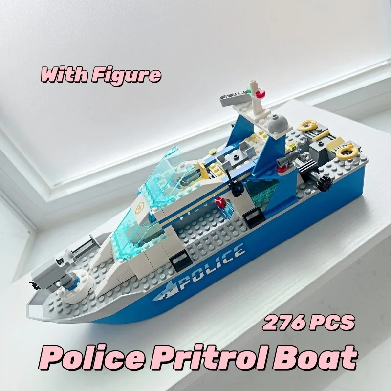 

НОВАЯ городская серия, морская скоростная катер, полицейский патруль, лодка, строительные блоки, 60277, модель акулы, подводной лодки, кирпичи, игрушки «сделай сам», подарки для детей