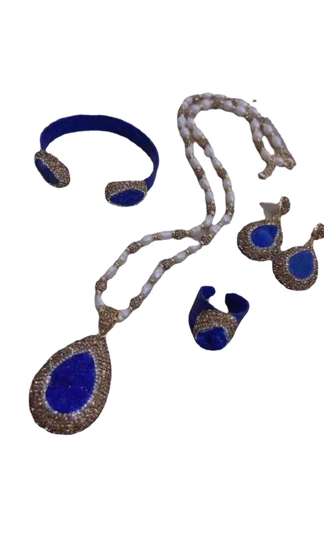 Natural crystal tooth set, ethnic retro personality natural snake skin inlaid crystal  banquet necklace earrings, ring bracelet