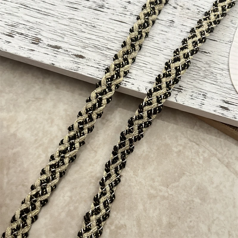 New 1.3cm Wide Coffee Black Gold Tweed Ribbon Belt Lace Jacket Woven Sleeve Decoration Home Sewing Accessories By The Yard