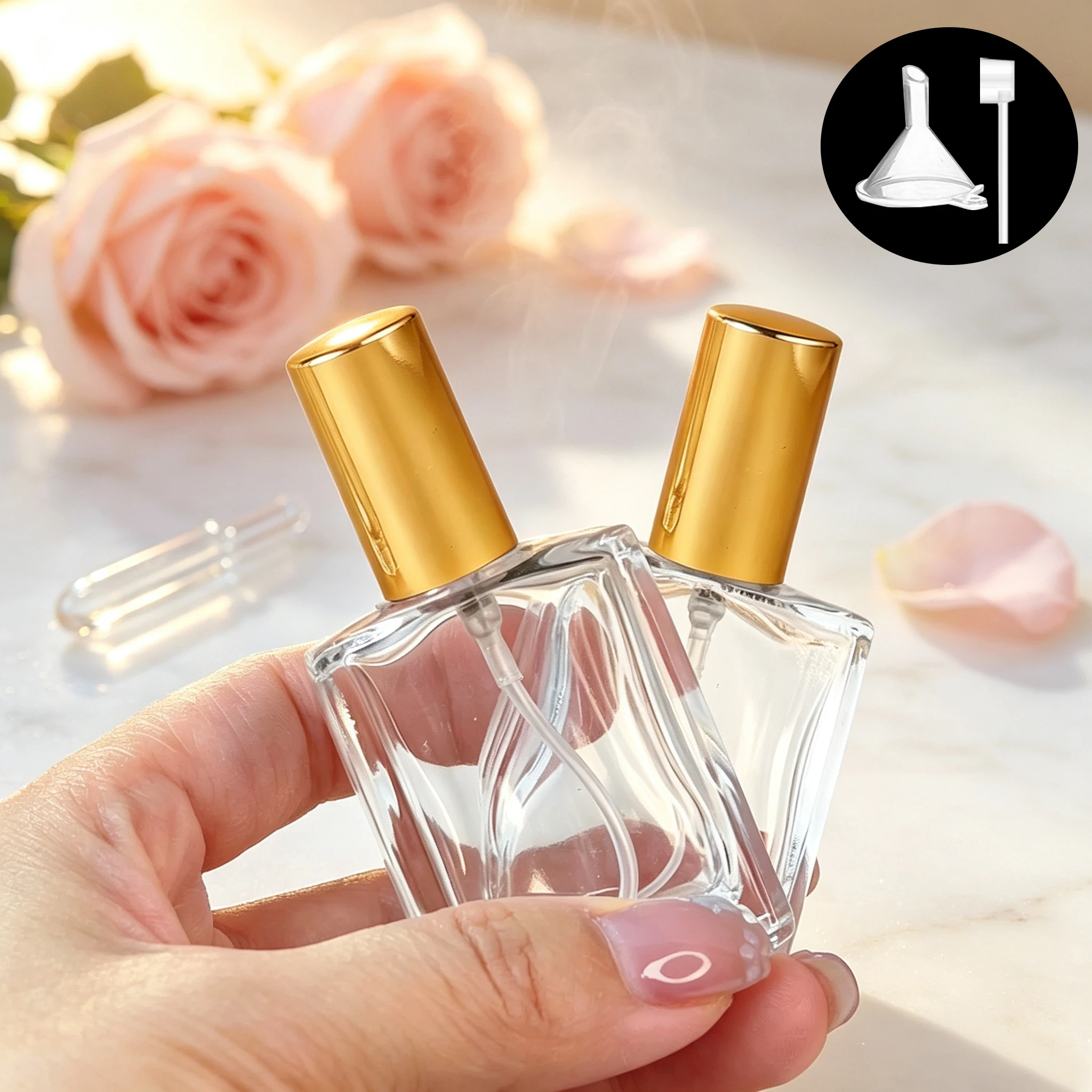 1/3/5/10/20 15ml Flat Square Perfume Sub Bottles, Reusable Makeup Water Spray Bottles, Transparent Glass Empty Bottles