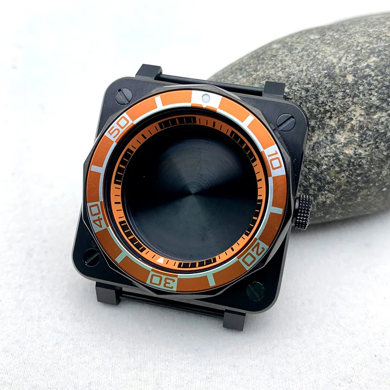Black 42mm SKX007 SRPD Pilots Cockpit Square Watch Case Crown at 3.0 oclock Fits NH35 NH36 7S26 4R Automatic Movement