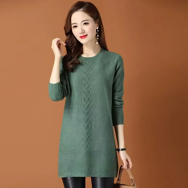 

Chic Mid-Length Pullover Knitt Skirt Women's 2025 Autumn Winter New All-Match Loose Round Neck Knitted Base Shirt Sweater Skirt