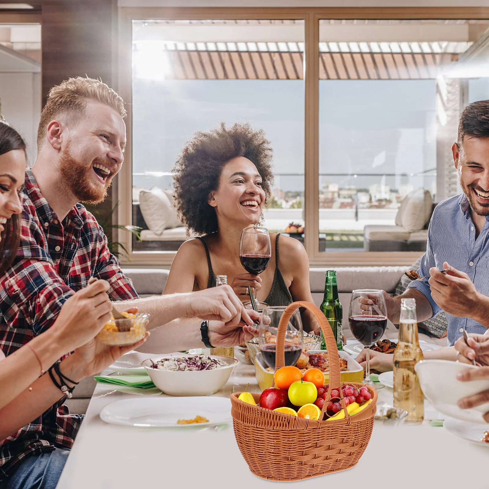 

1pc Gold Ingot Design Picnic Basket Imitation Rattan Woven Storage Basket For Outdoor Camping Fruit Vegetable Picking Snacks